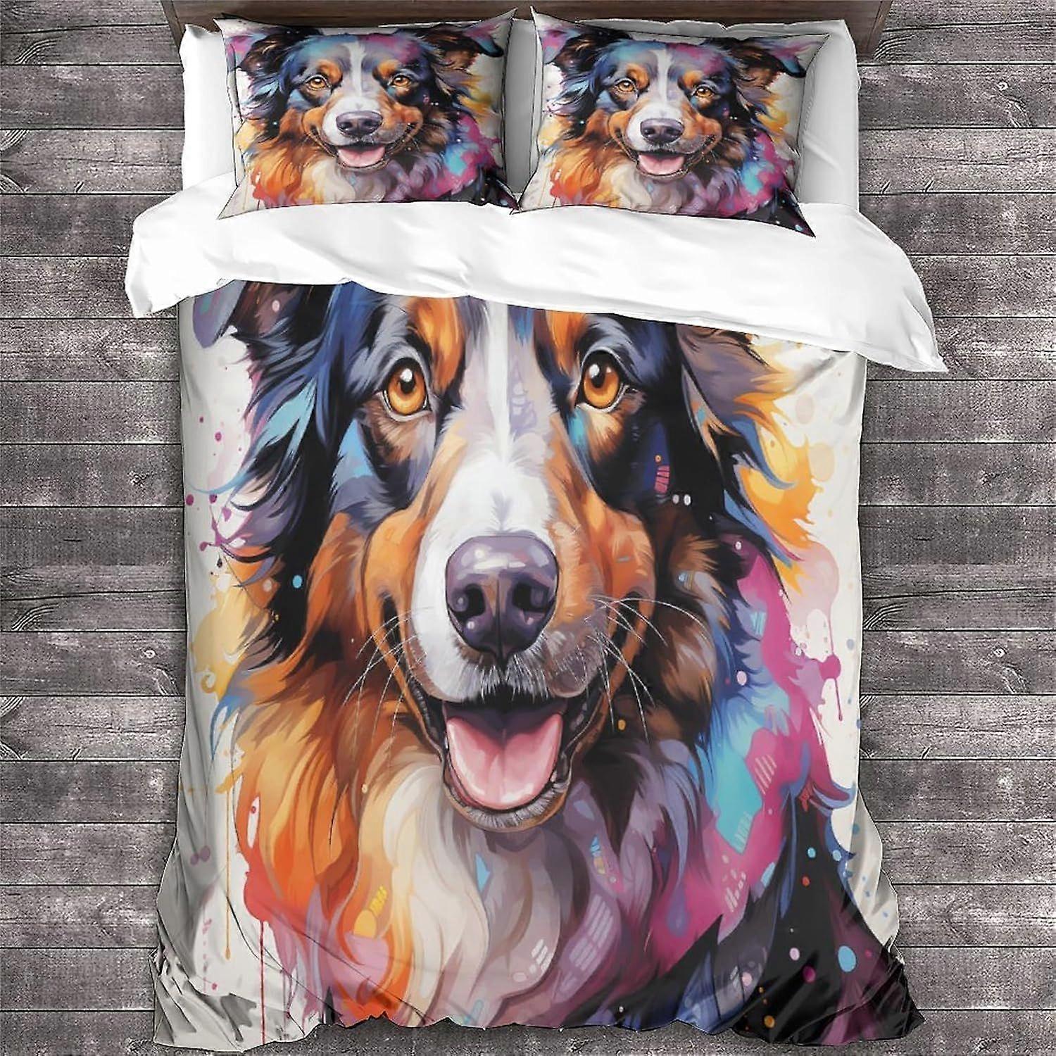 LikeEj Border Collie 3D Animal Påslakan Set, 100% Microfiber Dog Sängkläder Set med Pillow Shams 3PCS Sängkläder King