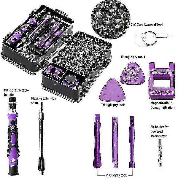 115-in-1 Screwdriver Tool Kits for Mobile Tablet Computer Glasses DIY Tool Kit (Purple) yc