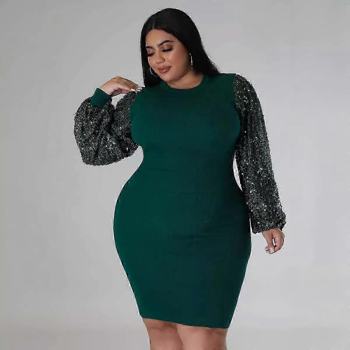 Women's Dress Plus Size Sexy Solid Colour Sequins Bubble Sleeve Dresses