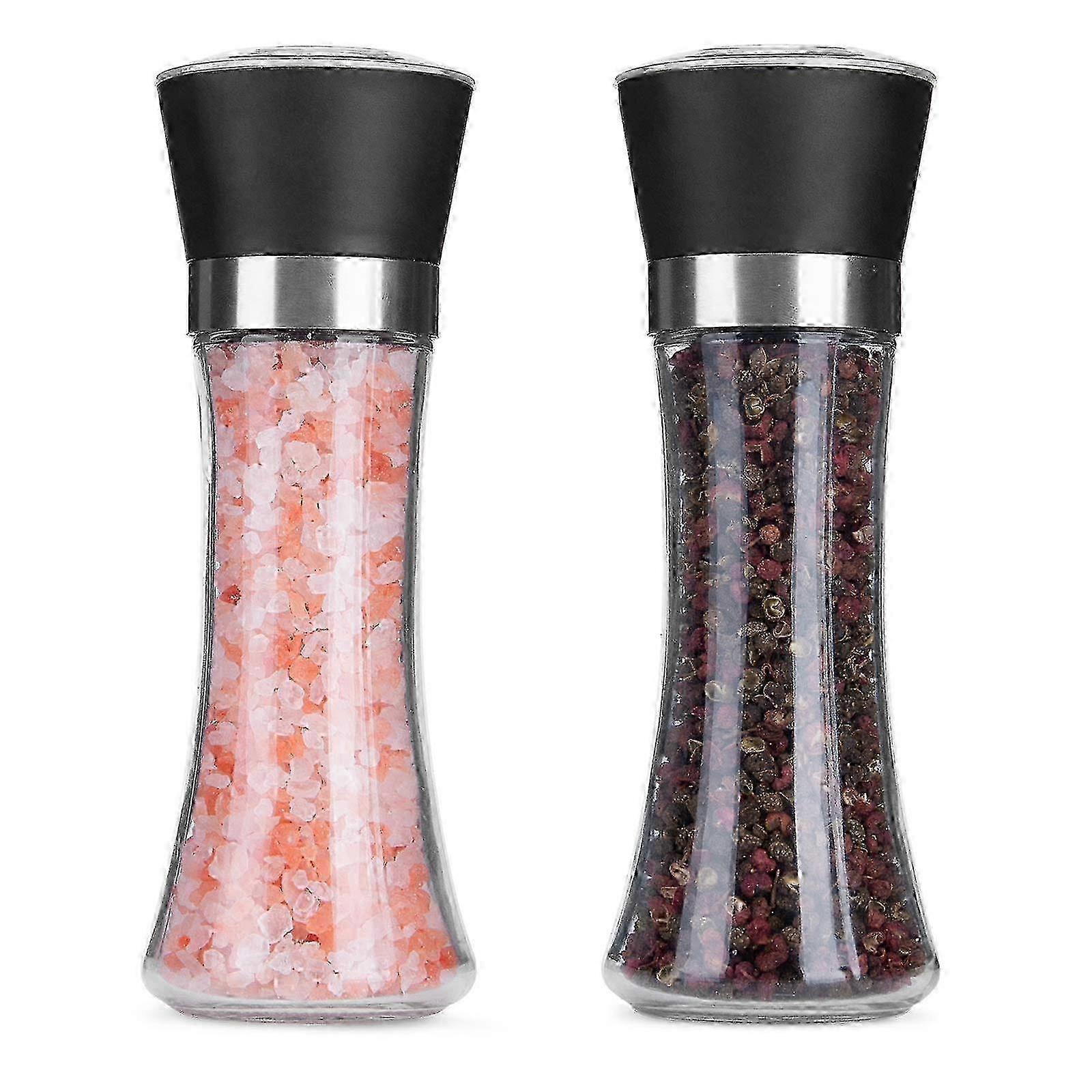 Salt Pepper Grinder Set Glass 200ml Adjustable Coarseness 2-Pack