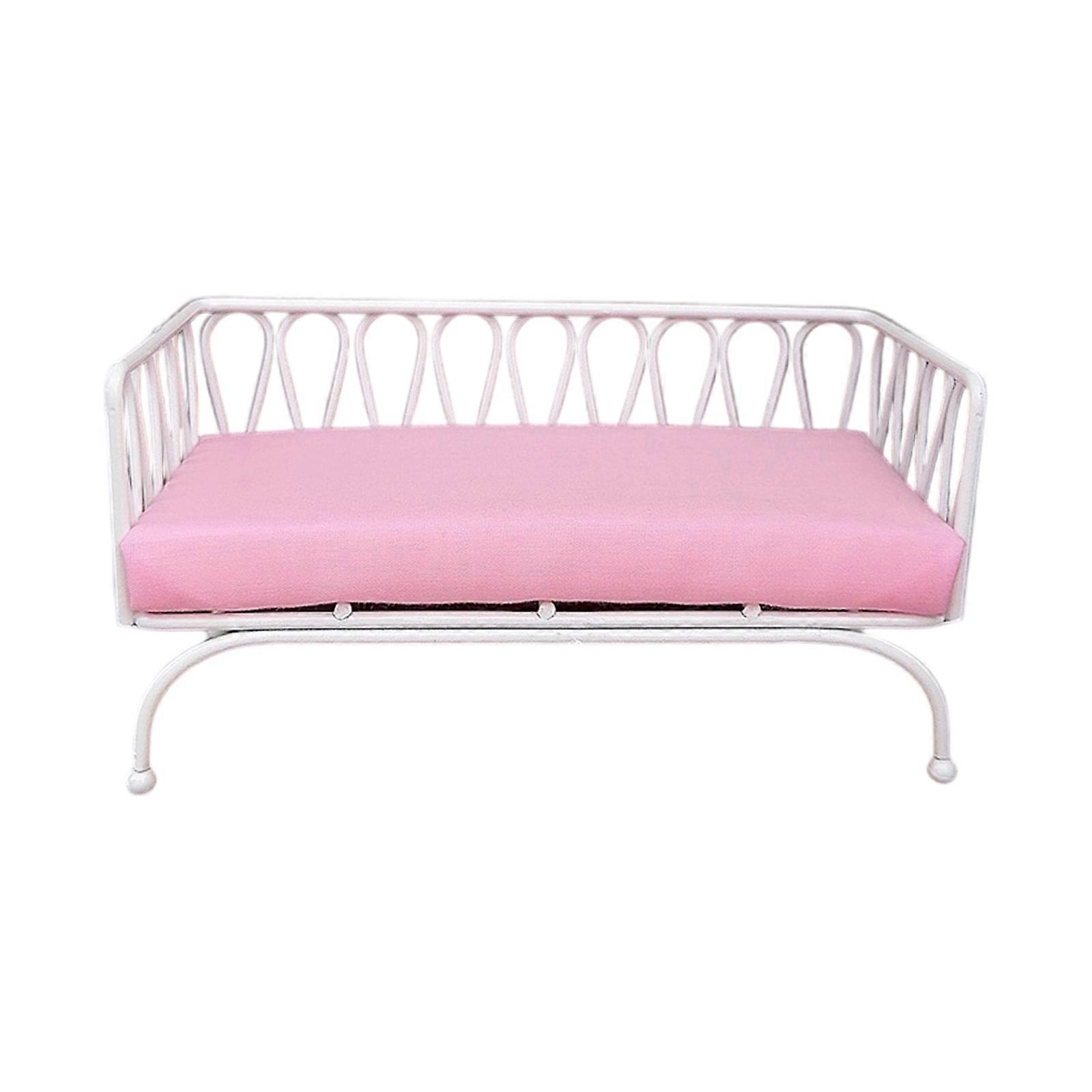 Genuine Traditional Model House Sofa Iron Metal Structure And Comfortable Fabric Cushioning 1 12 Scale Addition  White