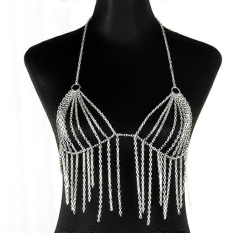 Fashion Silver Body Chain Jewelry Bikini Carnival Fringe Chain Bra Cosplay Wear