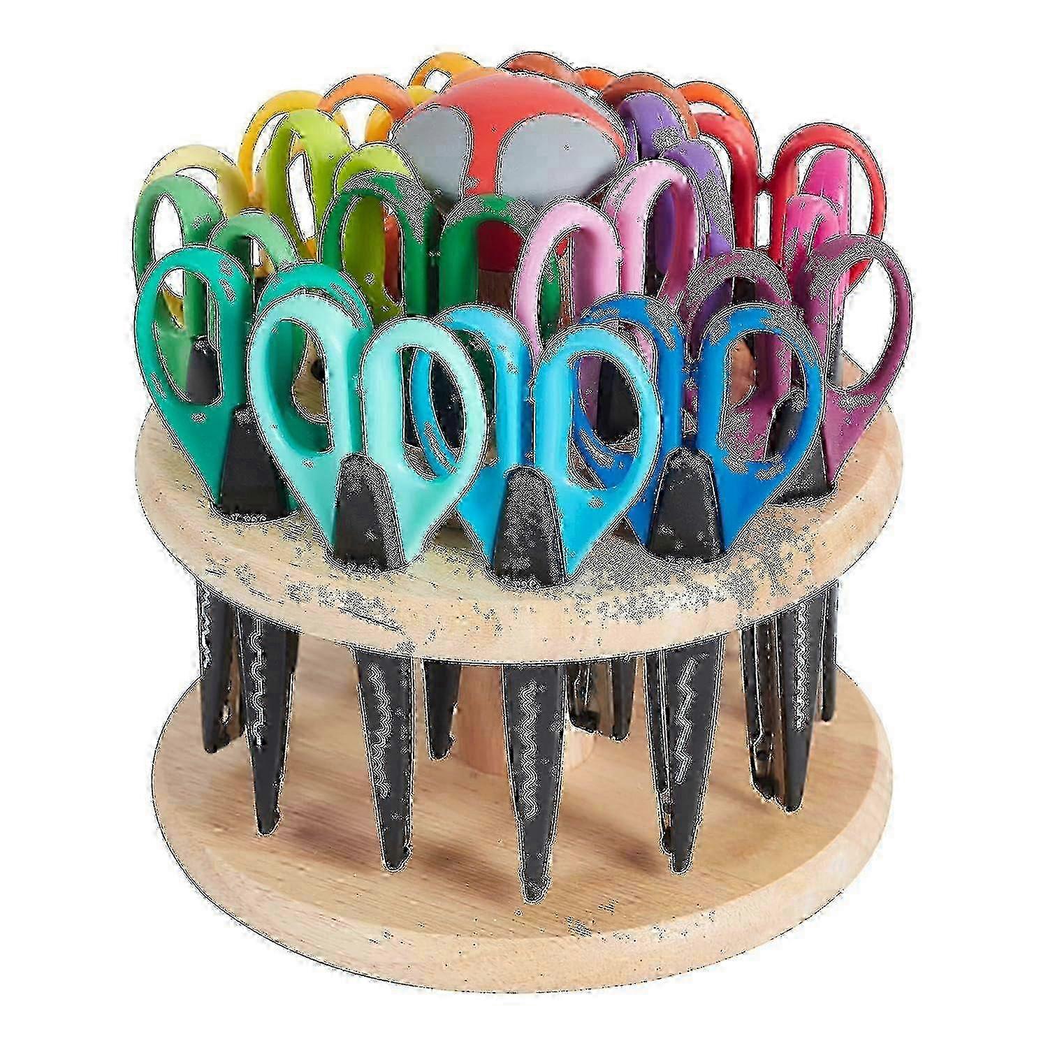 18-Piece Assorted Decorative Scissors with Rotating Hardwood Rack by Ecr4kids Kraft Edgers