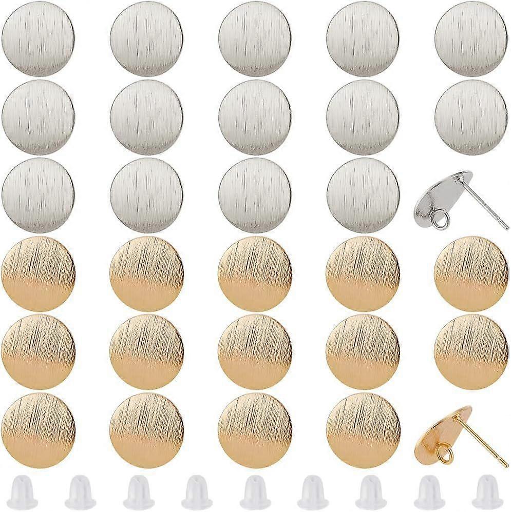 1 Box 40 Sets 18K Gold Plated Earring Post Findings Platinum Plated Flat Round Earring Studs Earring Posts with Loop Stud Earrings for Jewelry Making 