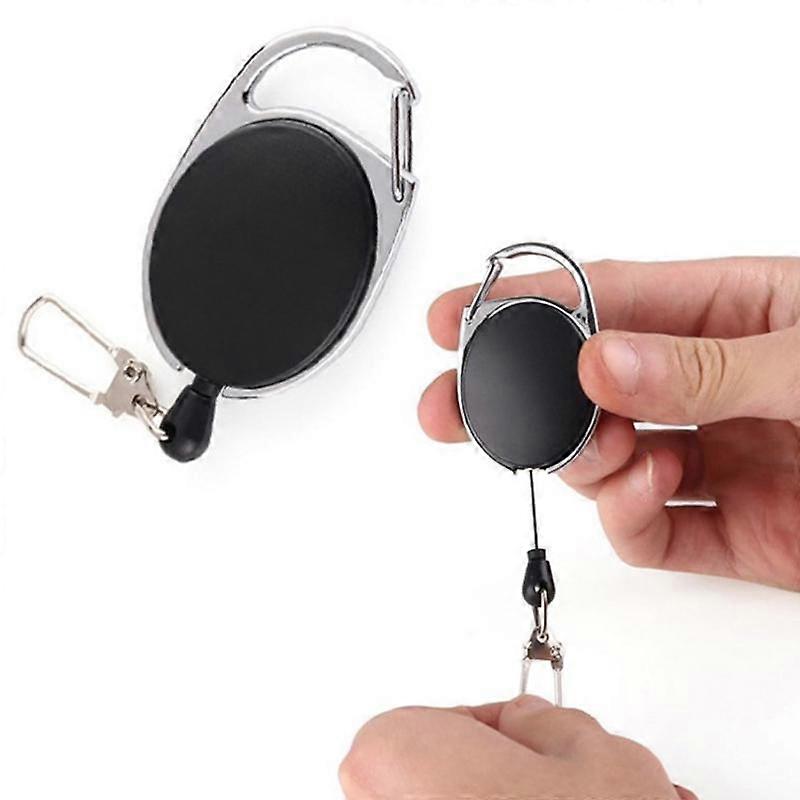 1Pc Black Retractable Pull Key Ring Id Badge Lanyard Name Tag Card Holder