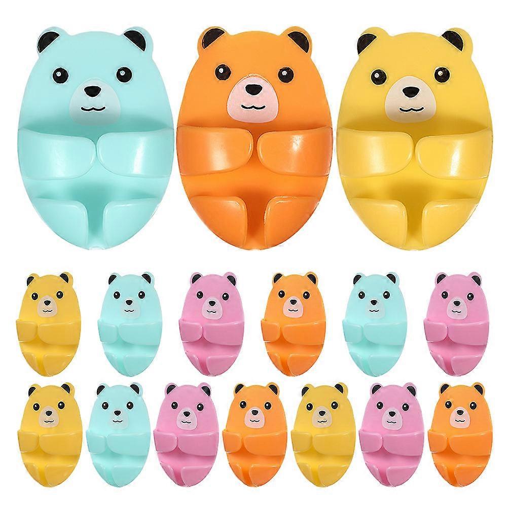 16pcs Self Adhesive Plug Holder for Storage Cute Cartoon Bear Design Versatile Plastic Hook for