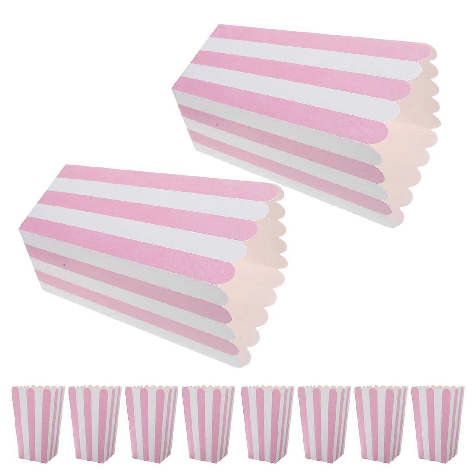 Pink Paper Popcorn Buckets for Party 24Pcs Easy Assemble with Wavy Edge
