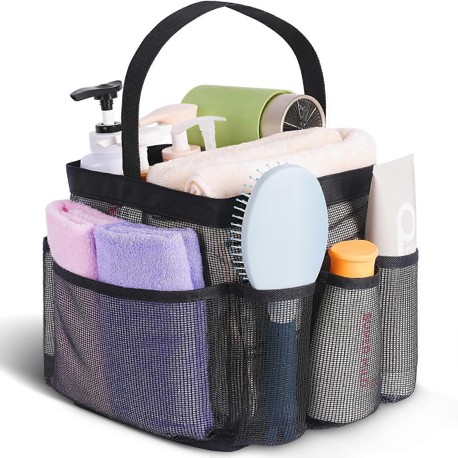 Shower Caddy Mesh Tote with 8 Pockets, Large Capacity QuickDry Bag for Dorm, Gym, Beach  Black