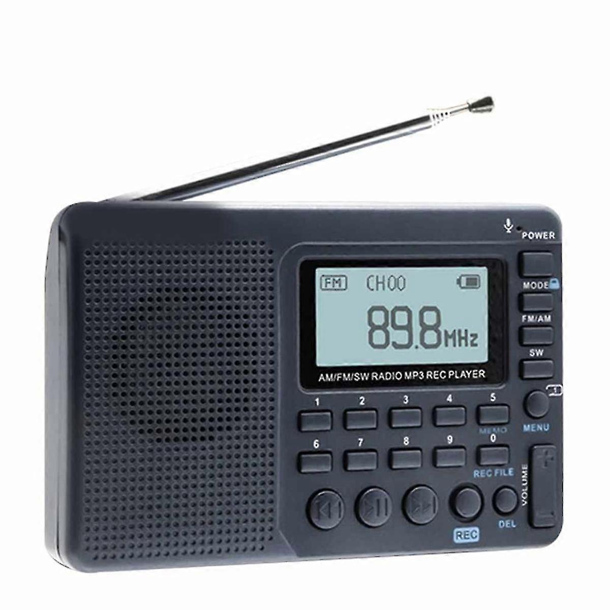 FM AM SW Bands Portable Radio with Speaker and Recorder