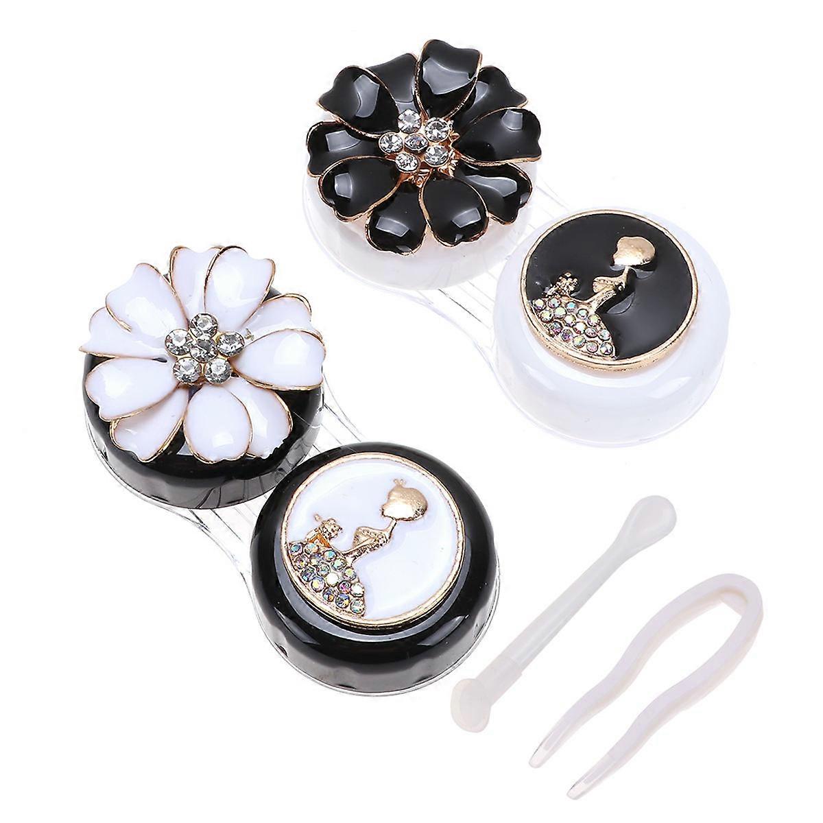 Lens Holder Floral Shape Eye Lense Cases for Storage 4Pairs Assorted