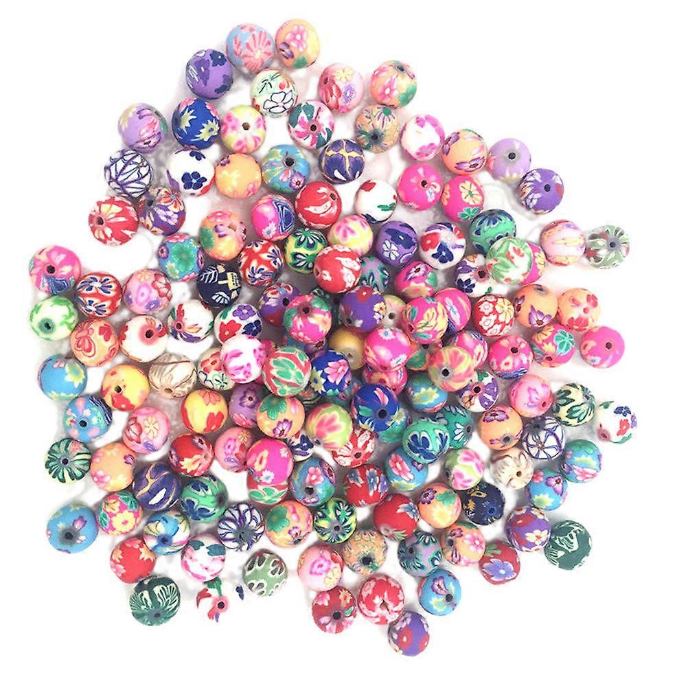 Decorative Clay Beads 100 Pcs Colorfully Patterned Round Beads For Children School Projects Craft Enthusiasts DIY Bead Party