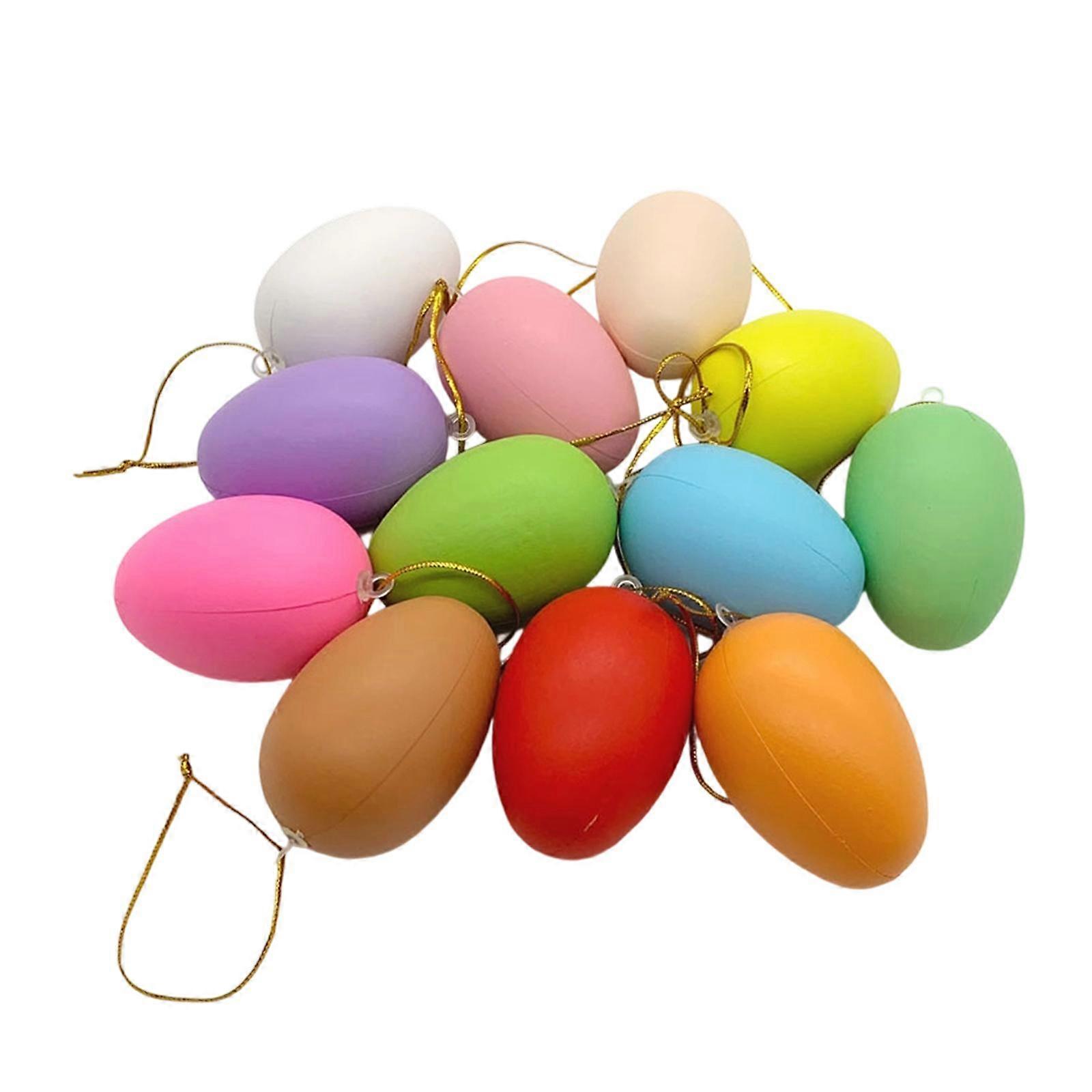 12 Pieces DIY Painting Easter Eggs Hanging Pendants with Ropes Versatile Easter
