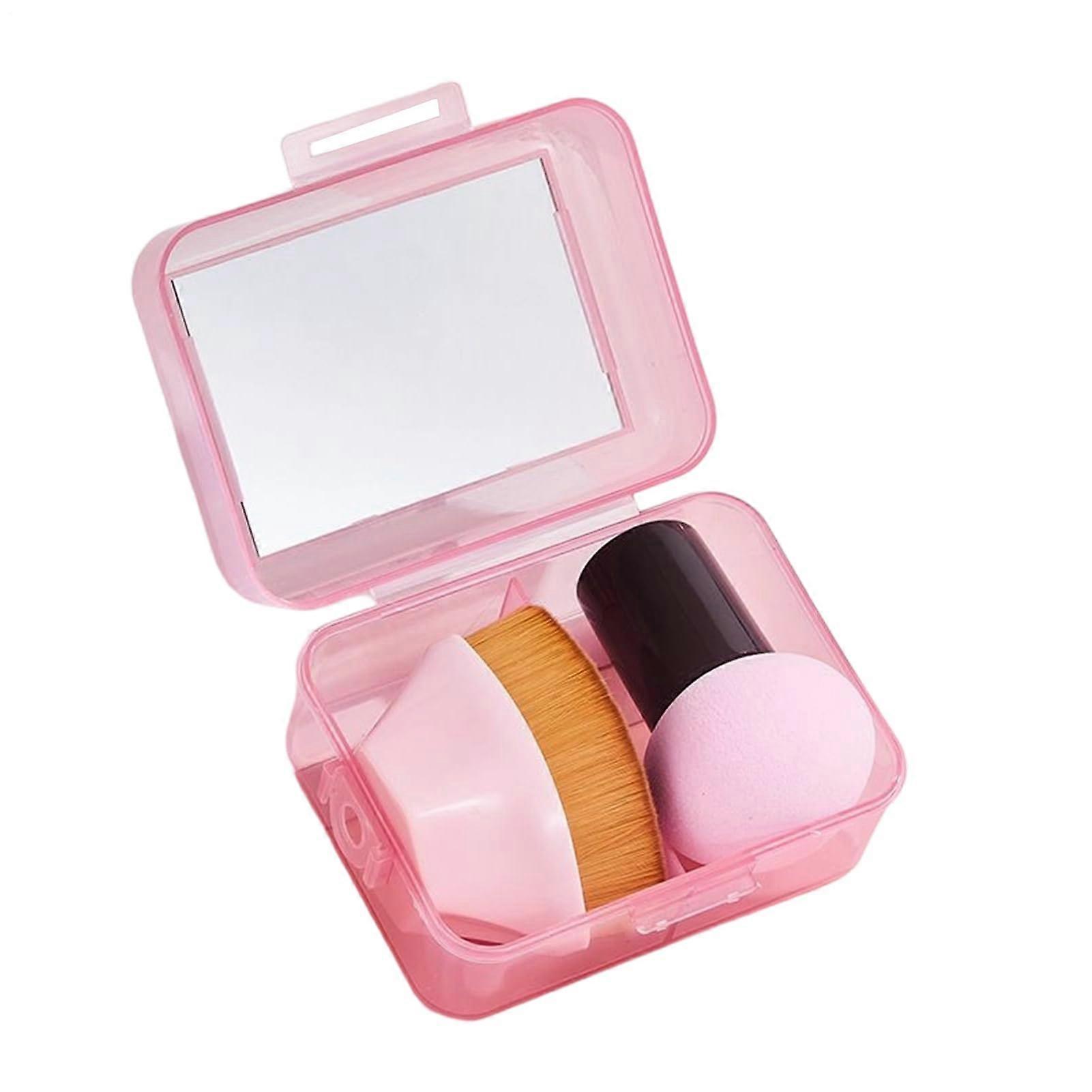 Makeup Brush Set with Puff and Mirror, Soft Synthetic Bristles for Precise Blending, Pink Travel Kit