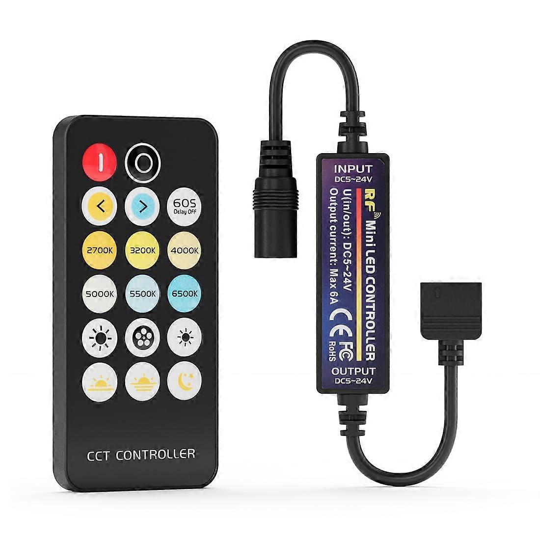 LED Strip Light Controller RF Dimmer, CCT Tunable White 2700K6500K, 17Key Remote, 524V DC
