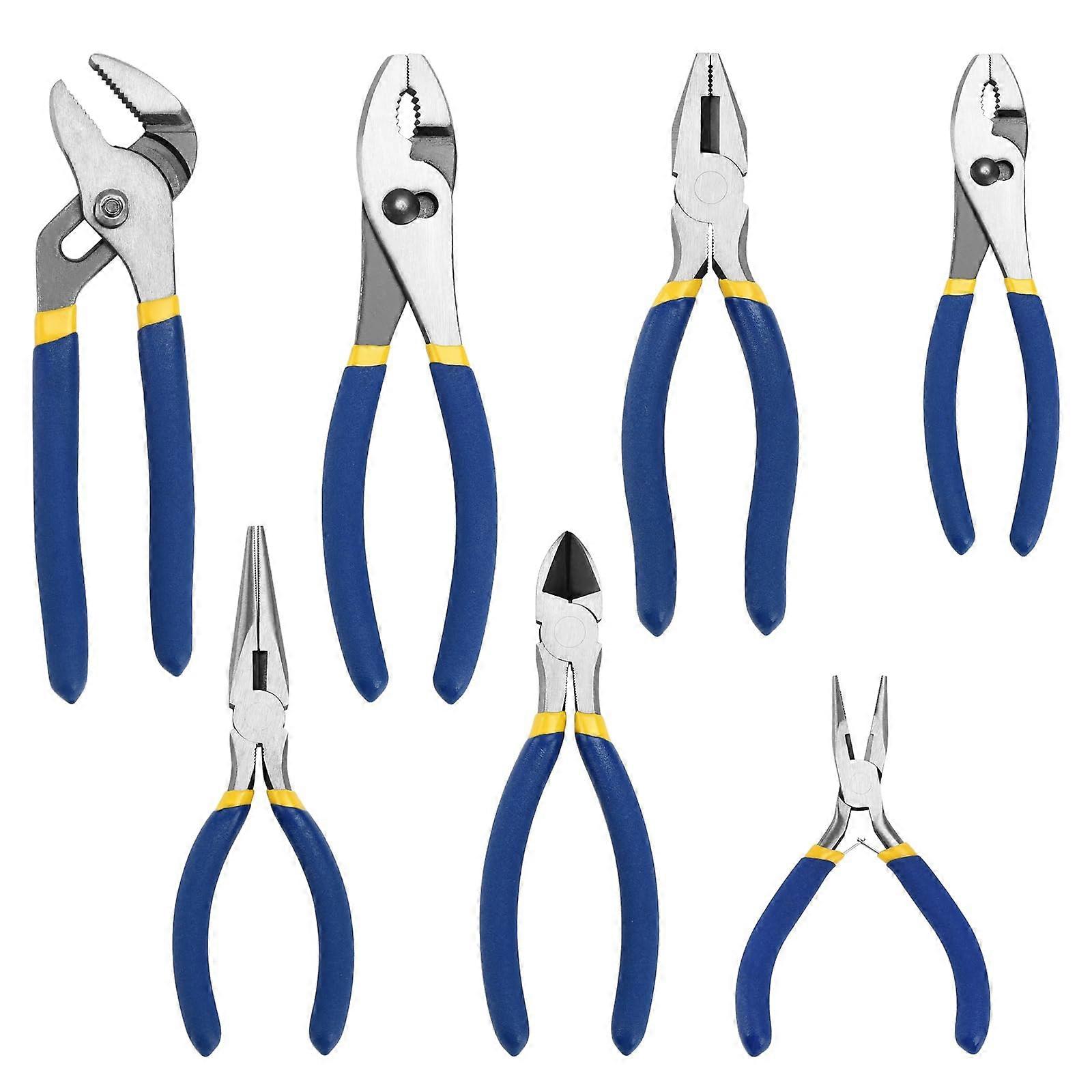 7 Piece Pliers Set with Ergonomic AntiSlip Grip, Hardened Cutting Edges for DIY and Home Use