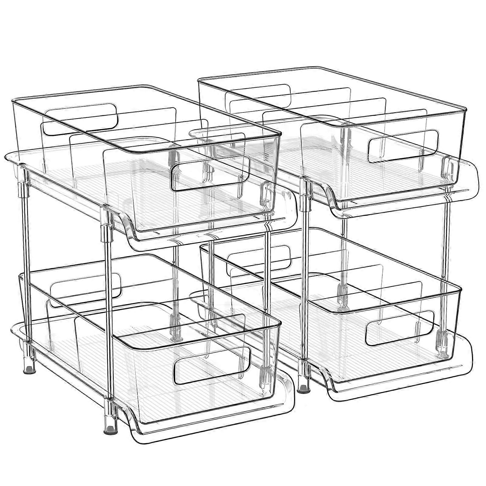 2Tier Under Sink Organizer with PullOut Drawer and Dividers, Clear Stackable Storage Rack 2PCS