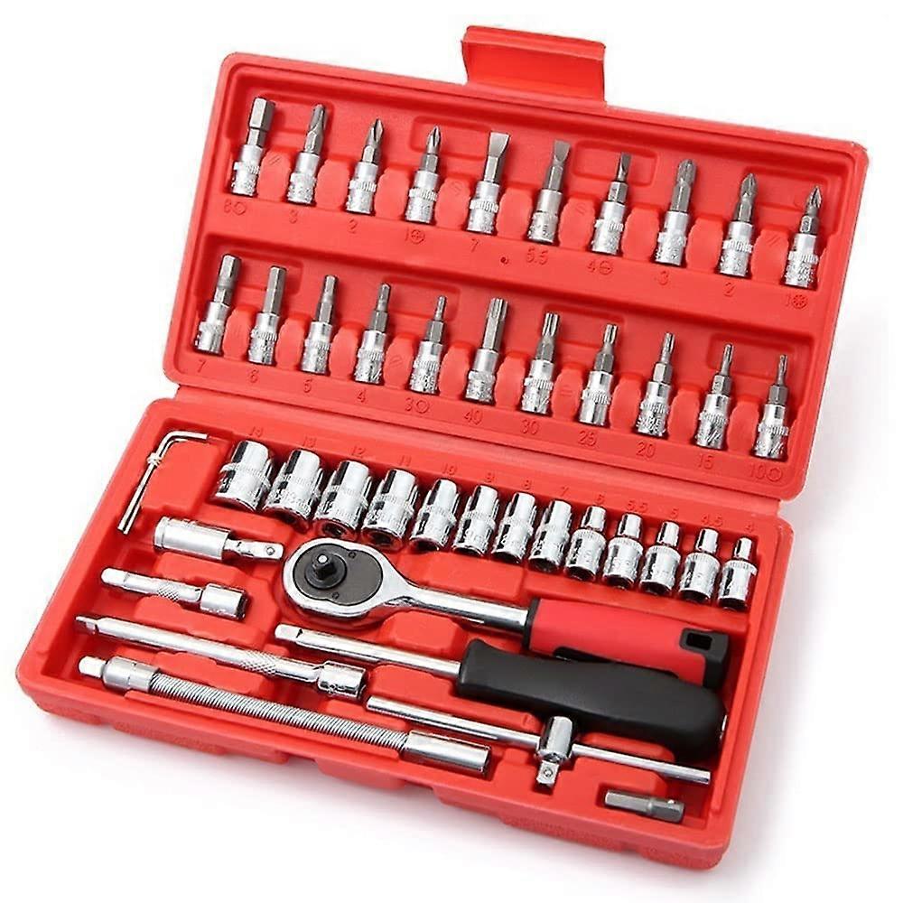 46 Pcs 1/4 Inch Drive Socket Wrench Set with Case, Metric Bits and Extension Bars for Auto