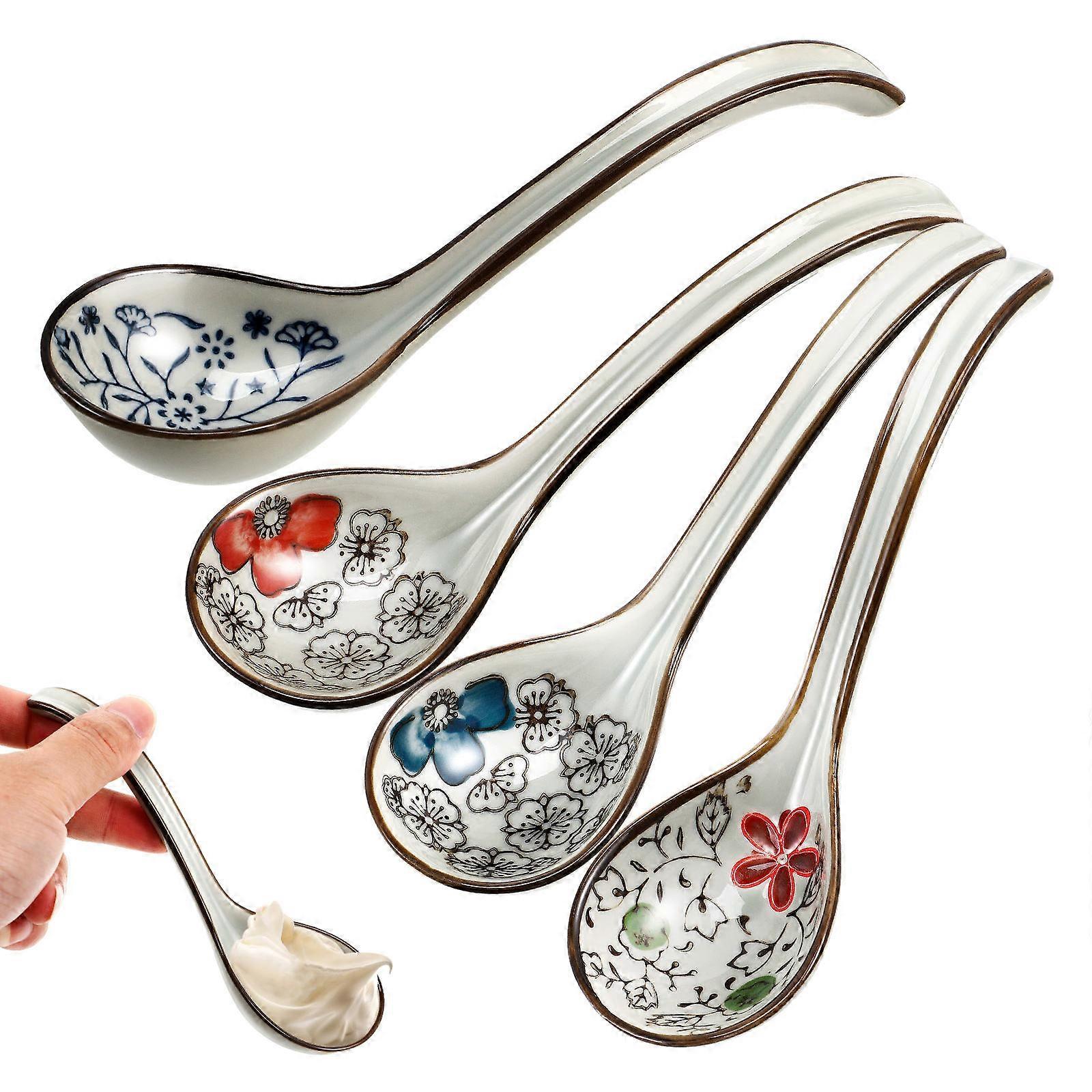 Ceramic Spoon Set for Kitchen Use 4Pcs Assorted Color Soup Spoons
