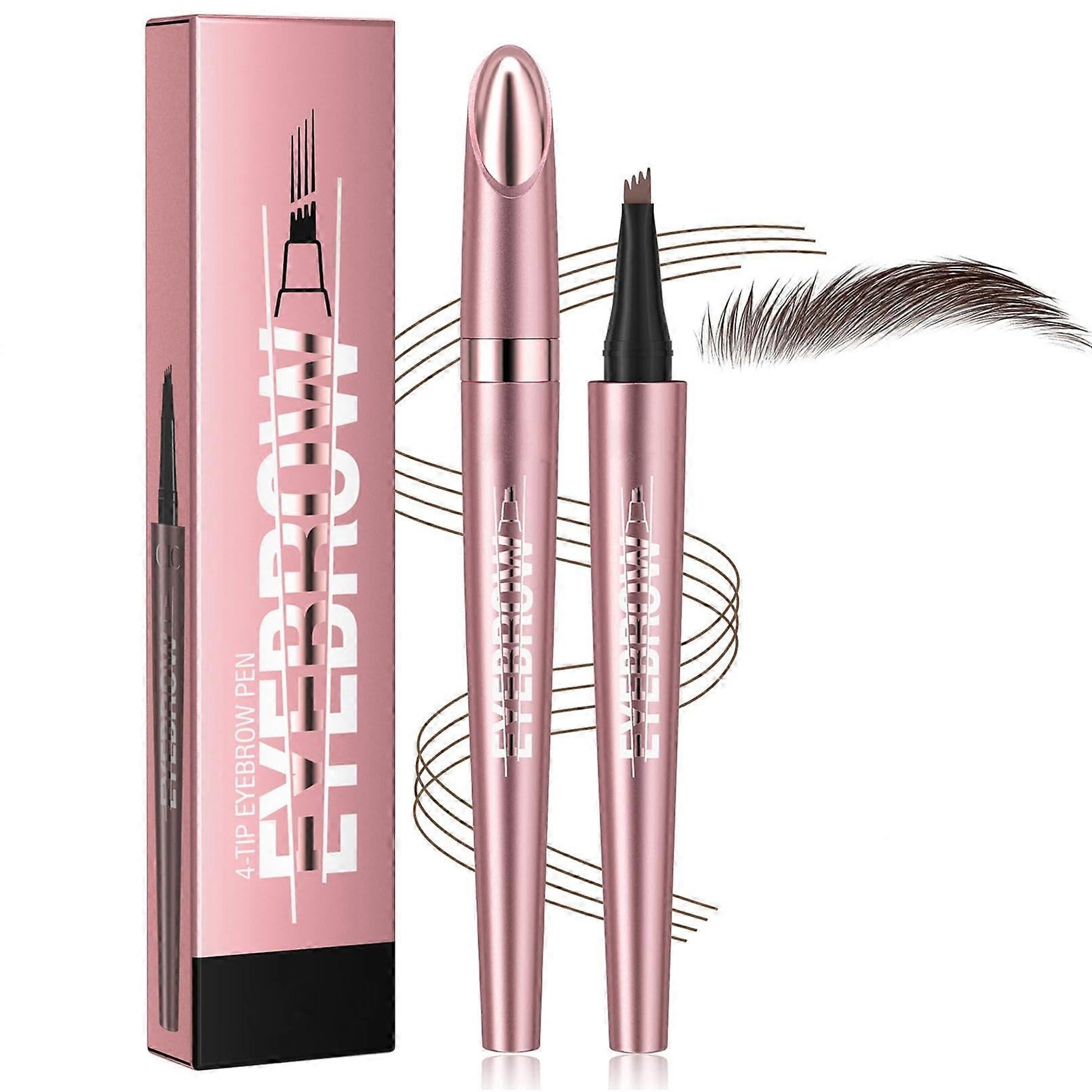 Waterproof Microblading Eyebrow Pen Dark Brown 4 Tip Fork Pencil Long Lasting Smudge Proof