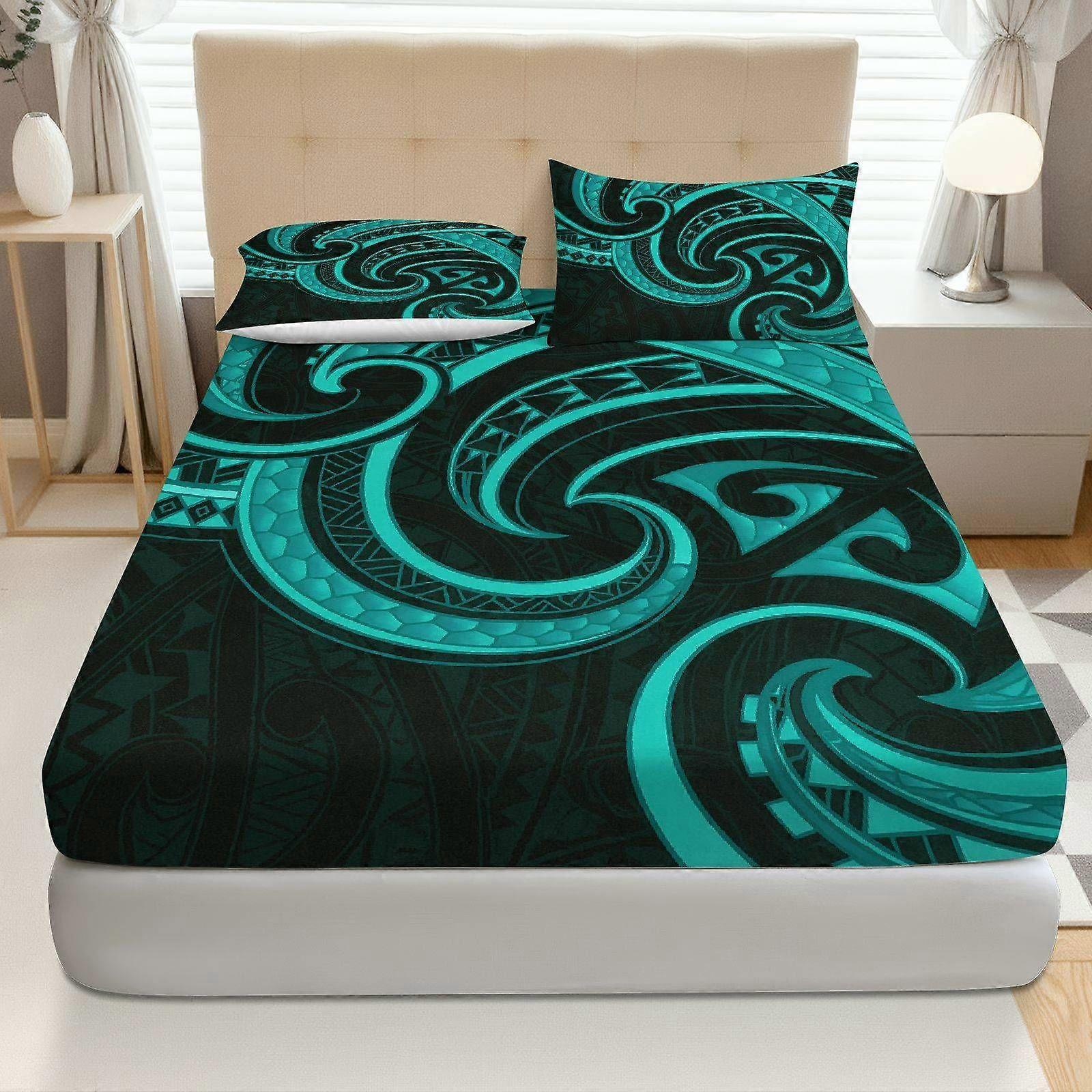 3pcs Abstract Geometric Teal Fitted Sheet Three Piece Set