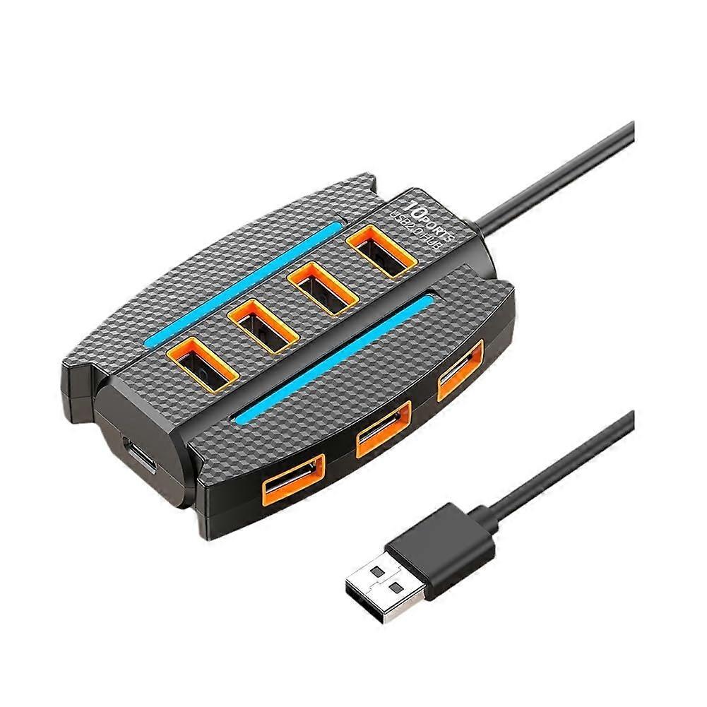 10 Port USB 2.0 Hub Splitter with Card Reader for Laptop PC Speed MultiDevice Connectivity Black