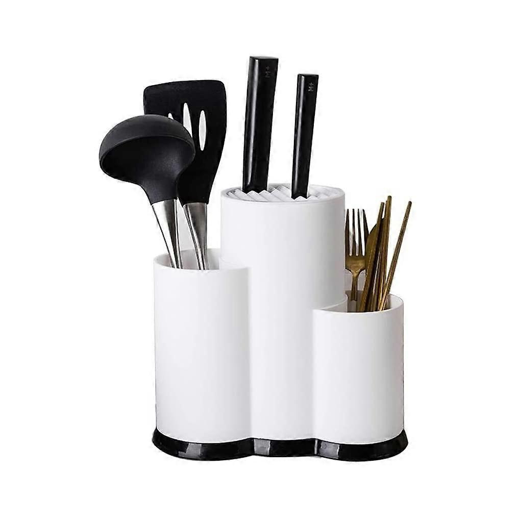 Kitchen Knife Block with Removable Drain Base, White Durable PP Knife Holder for Countertop Storage