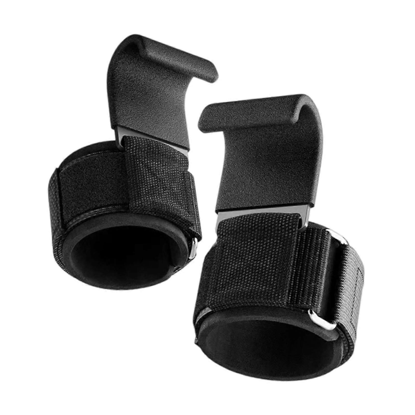 2 x Weight Lifting Hooks Wrist Straps Support Training Black