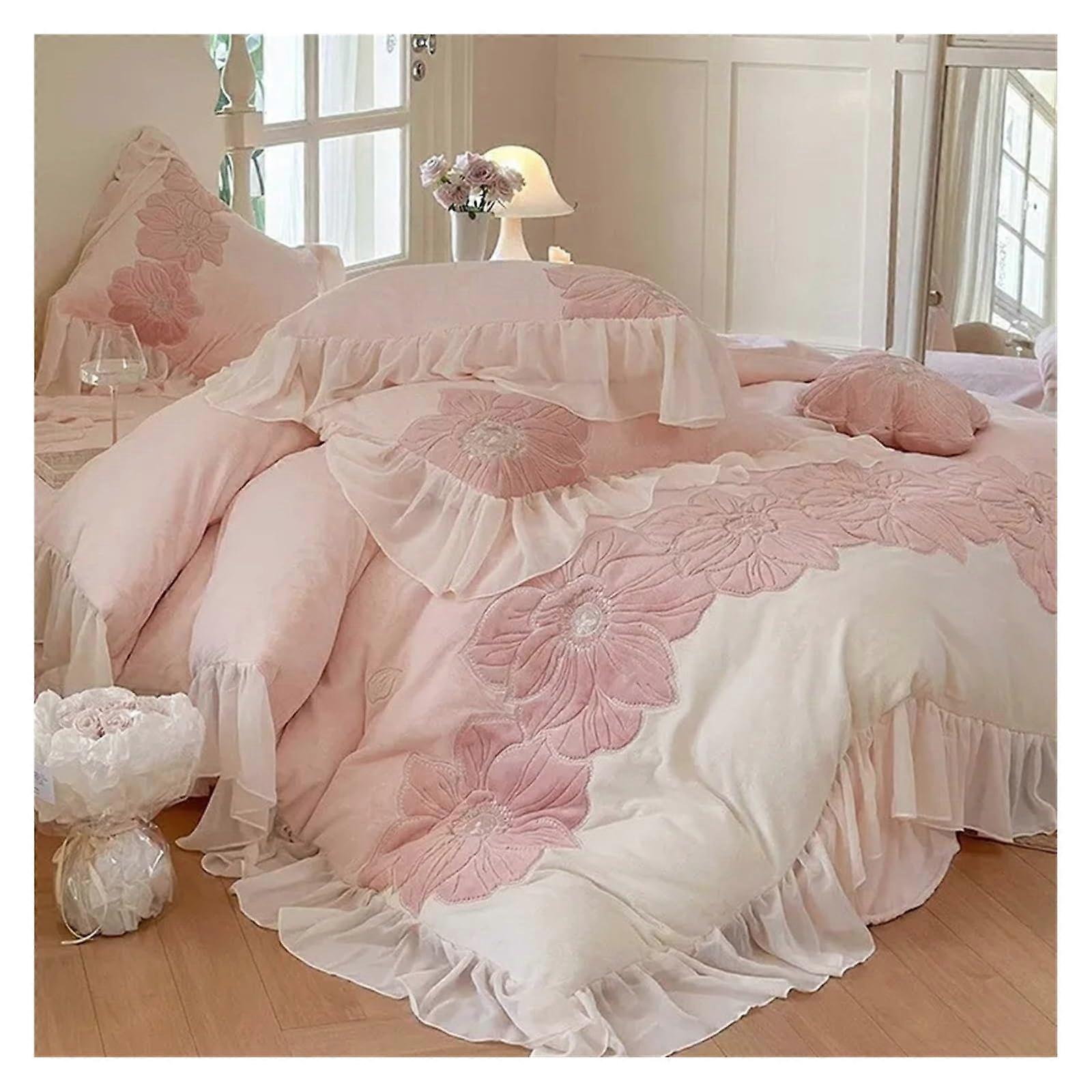 Pink Comforter Set with Reversible Flannel, Soft Fuzzy Surface, Luxury Bedding for Winter Warmth