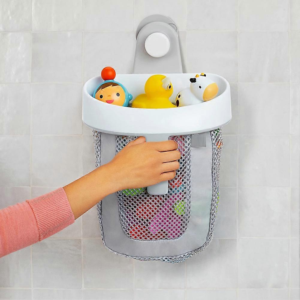 Hanging Bath Toy Storage with Quick Drying Mesh, White & Gray