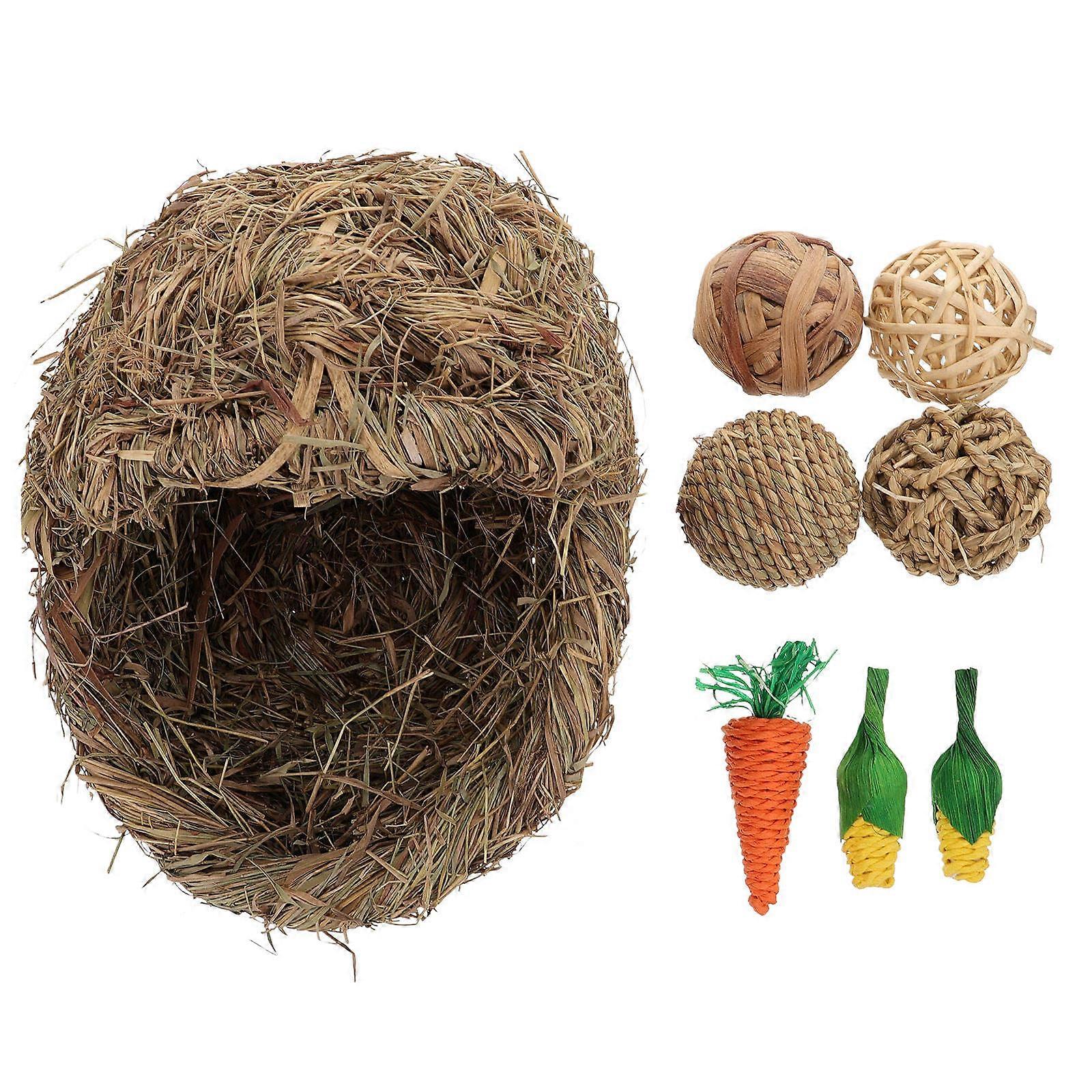 Rabbit Grass House Hand-Woven Grass Mat for Pets 1Set