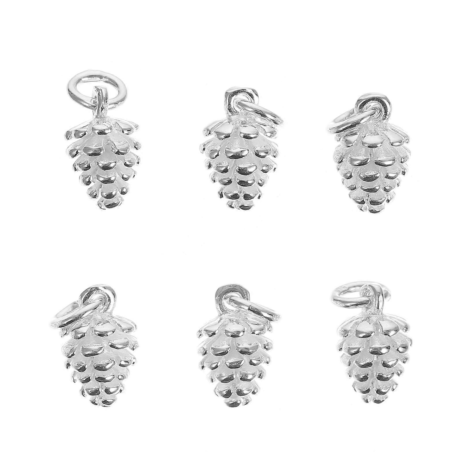 Silver Pine Cone Nut Pendant Accessory for Decoration Use 6Pcs Pack