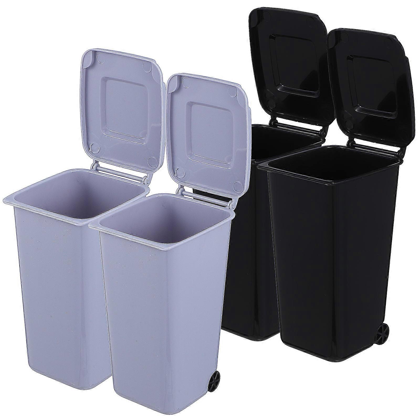 Mini Trash Can Plastic Desktop Bin with Wheels and Lid 4Pcs Set