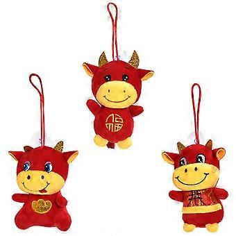 Chinese Ox Year Doll Cow Mascot Doll for Kids 3Pcs Assorted Color Gift