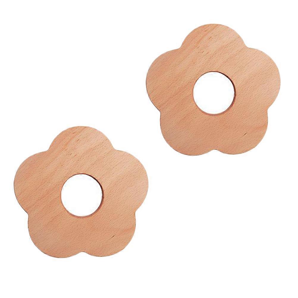 Solid Wood Cup Mat for Heat Insulation with 2Pcs Flower Modeling Coasters