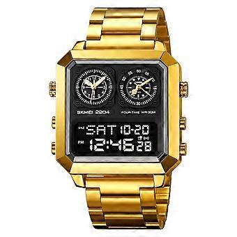 Men's Chronograph Watch Square Case - Analog Digital Display, Heavy Duty Stainless Steel Look, Waterproof Sport Watch with Date