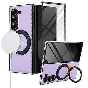 Funda resistente de color morado claro para Samsung Galaxy Z Fold 6: protector de pantalla integrado, soporte de anillo giratorio de 360°, compatible con MagSafe, antiarañazos.