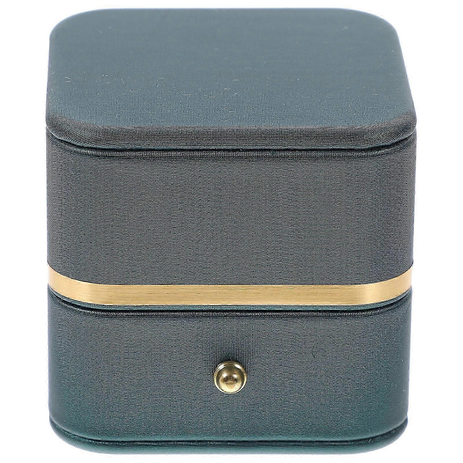 Gold Border Ring Box for Storage Single Ring Holder Box Dark Green PU