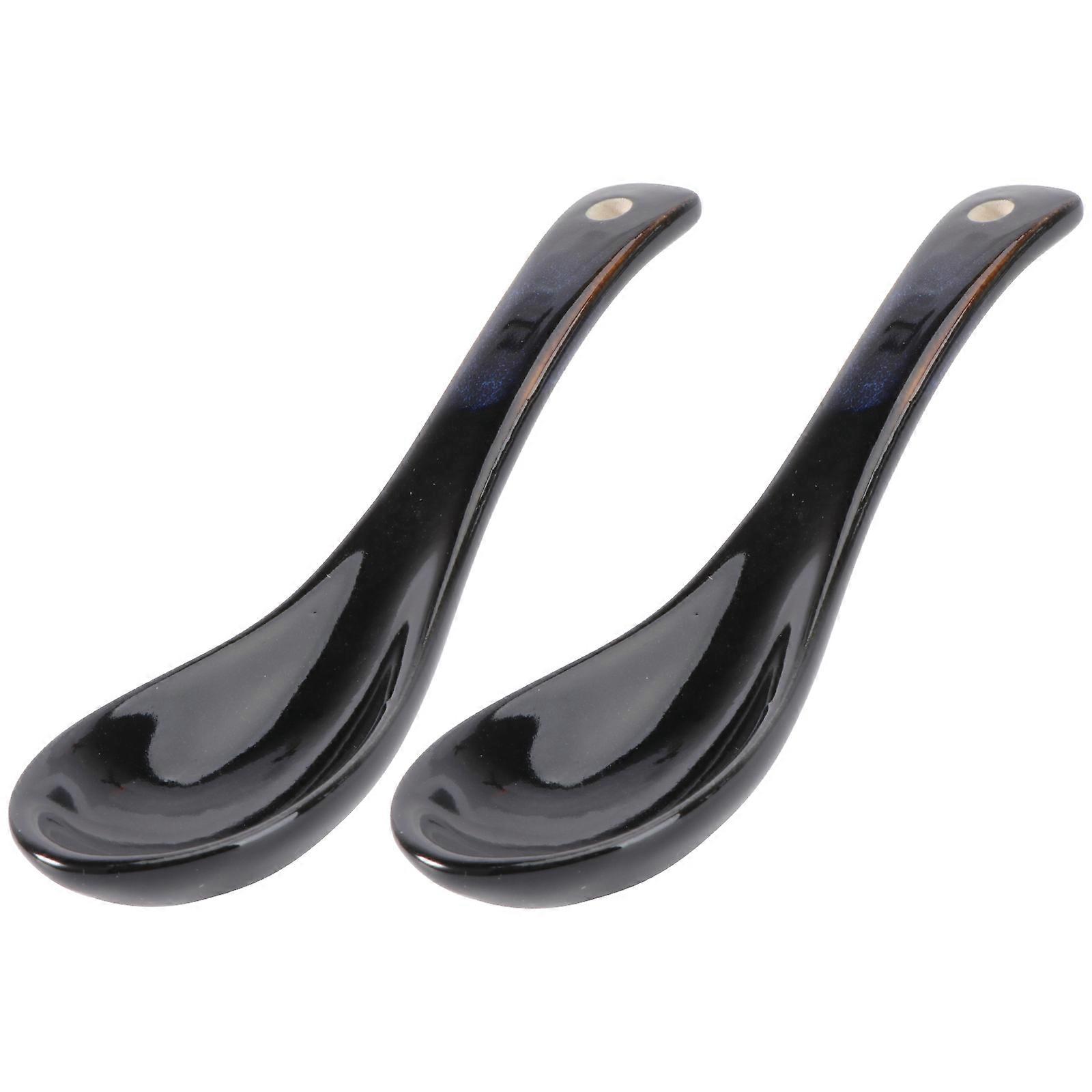 Ceramic Spoon Multi-Function Chinese Style Scoop for Kitchen 2Pcs Blue Ceramic
