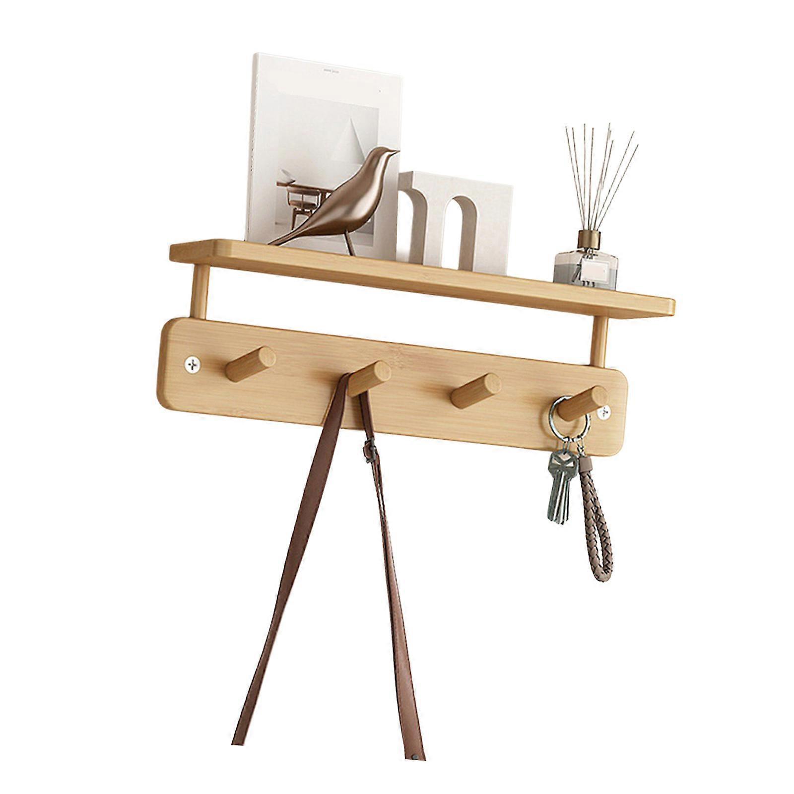 Space Saving Timber Coat Stand With Shelving Panel And 4 Knobs For Bedroom Hallway  primary color