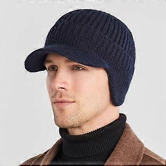 Heren wintermuts met klep en oorklappen, gebreide, dikke pluche voering, oorwarmer voor het hoofd.