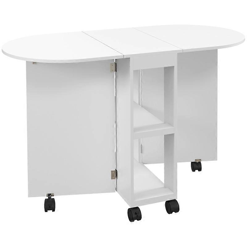 Oval Folding Table with Wheels and Two shelves