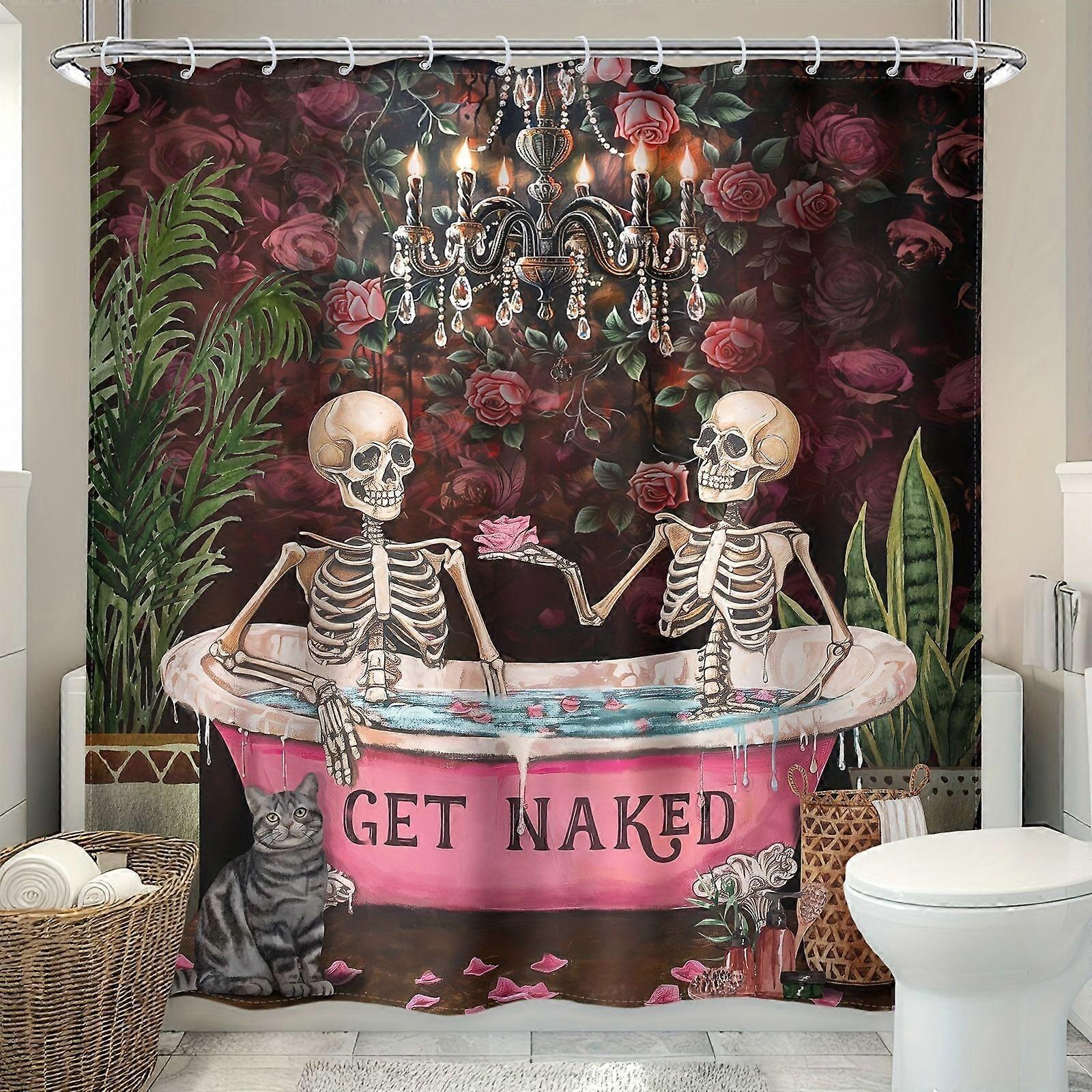 Gothic Skeleton Rose Polyester Waterproof Curtain