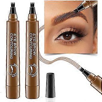 2 Pcs Microblading Eyebrow Pencil Waterproof and Long Lasting 4Tip Tool for Natural Looking Brows