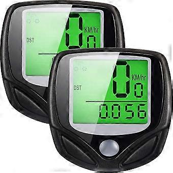 2-pak multifunktions cykelspeedometer trådløs cykelkilometertæller vandtæt cykelcomputer med LCD