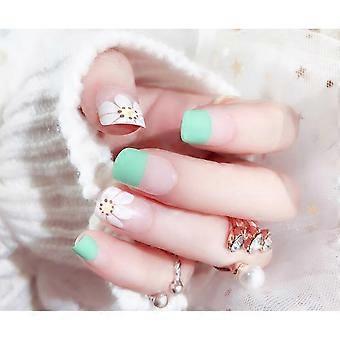 Fake Nails Shimmer Daisy Design Square Acrylic Full Cover Press On Nails 24pcs Nail Art Set