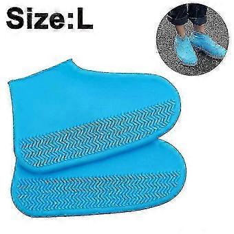 Z7 Waterproof Silicone Rain Shoe Cover Rubber Protector for Men, Women, and Children - Blue, L