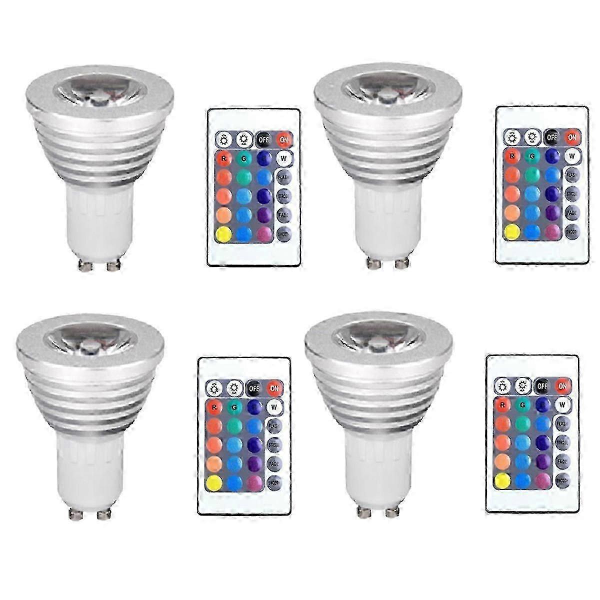 4 PCS GU10 RGB Bulbs Remote Control 17 Colors Adjustable 4 Lighting Modes Memory Function Spotlight