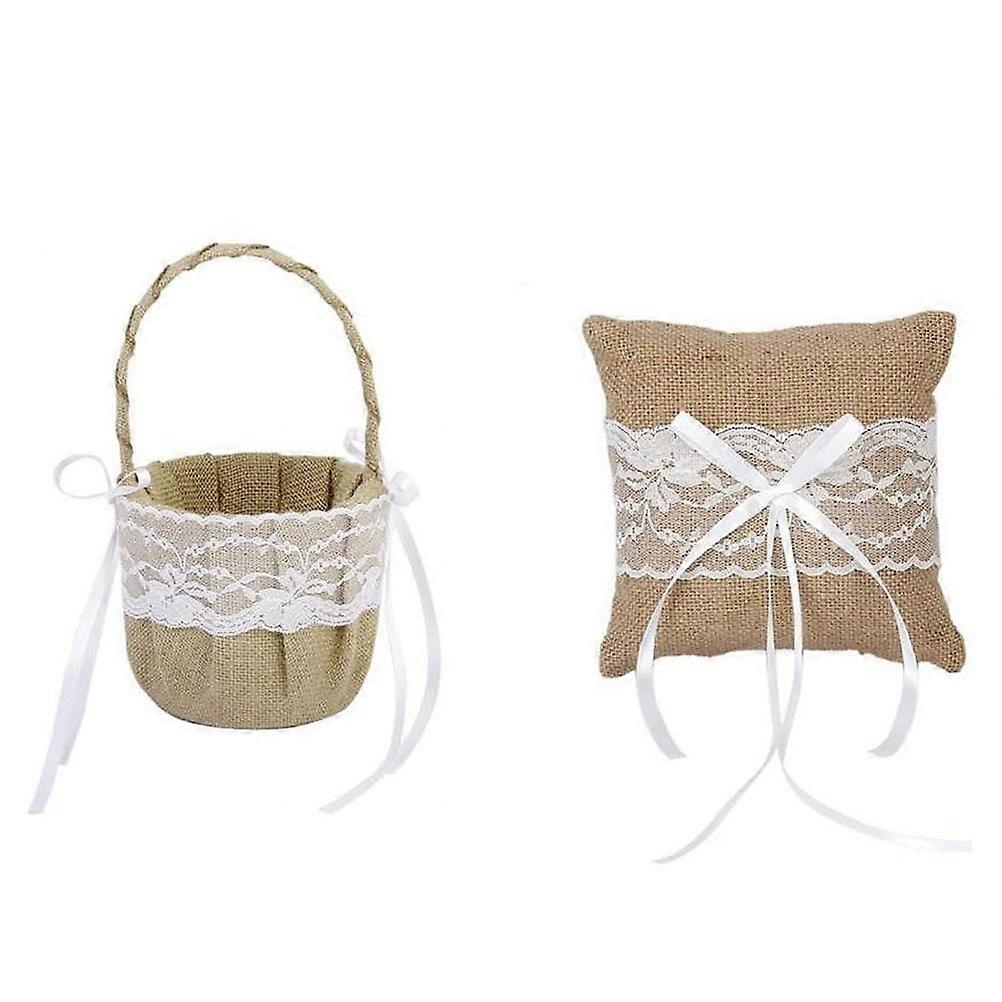 Spetsblomkorg Ringbärarkudde Jute för bröllop