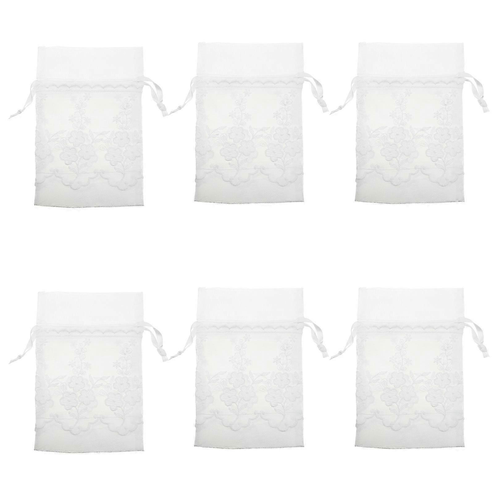 Lace Drawstring White Transparent Pouch 6Pcs Gift Bag for Storage