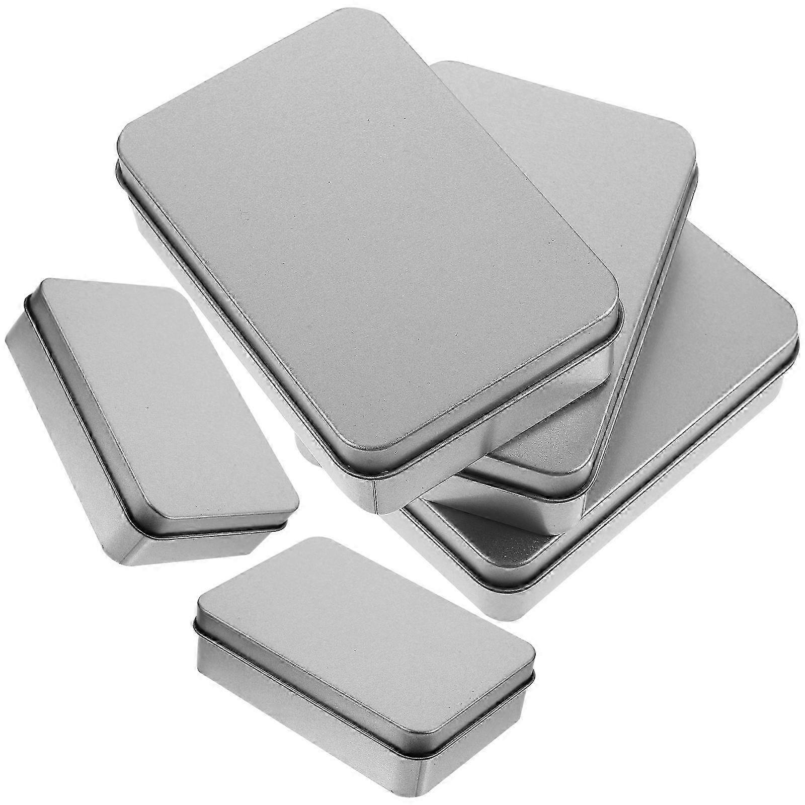 5Pcs Rectangular Tinplate Candy Box with Lid Silver Gift Storage Tins